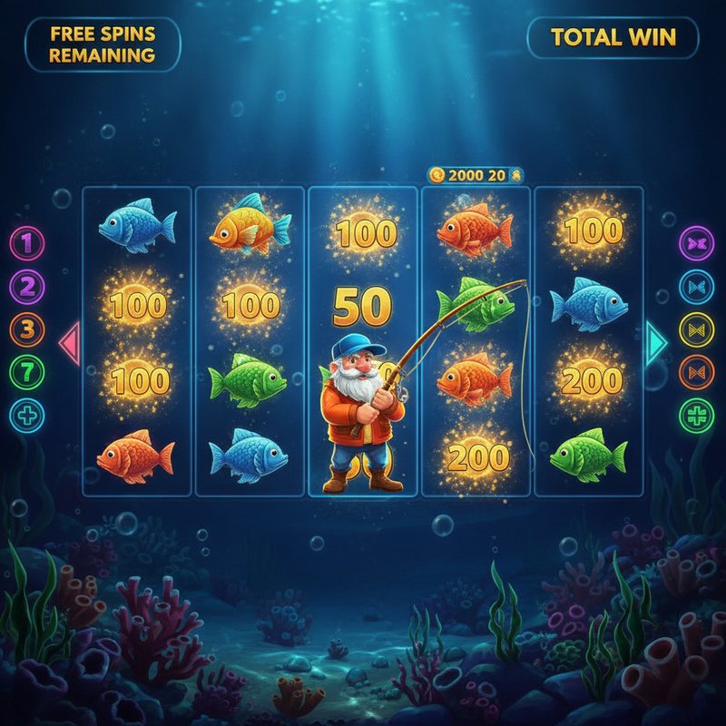 Fishin Frenzy free spins round with fisherman wild collecting fish prize values on screen