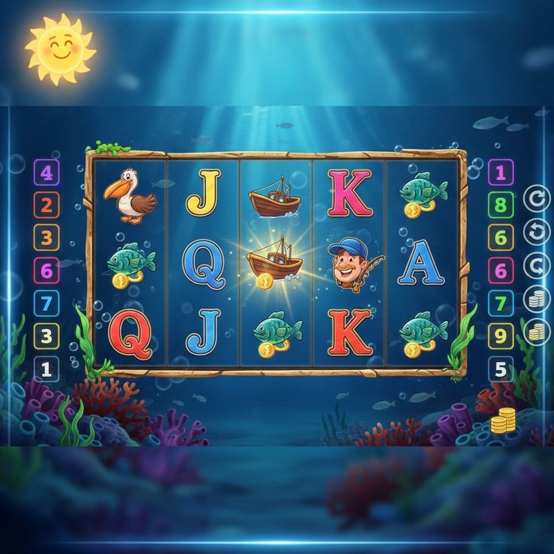 Fishin Frenzy slot main game screen with underwater ocean background and 5x3 reel grid